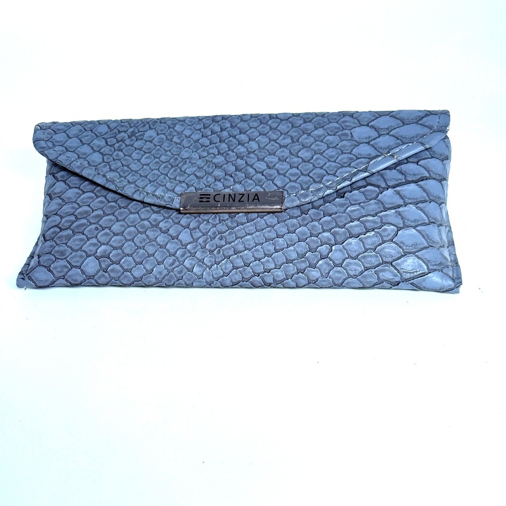 Cinzia Blue Faux Snakeskin Eyeglass Case Magnetic Closure Envelope Style Case